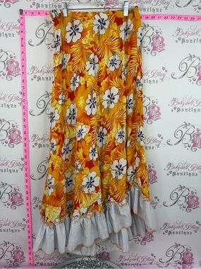 Hawaii skirt Yellow Floral Maxi Skirt with Ruffle Hem